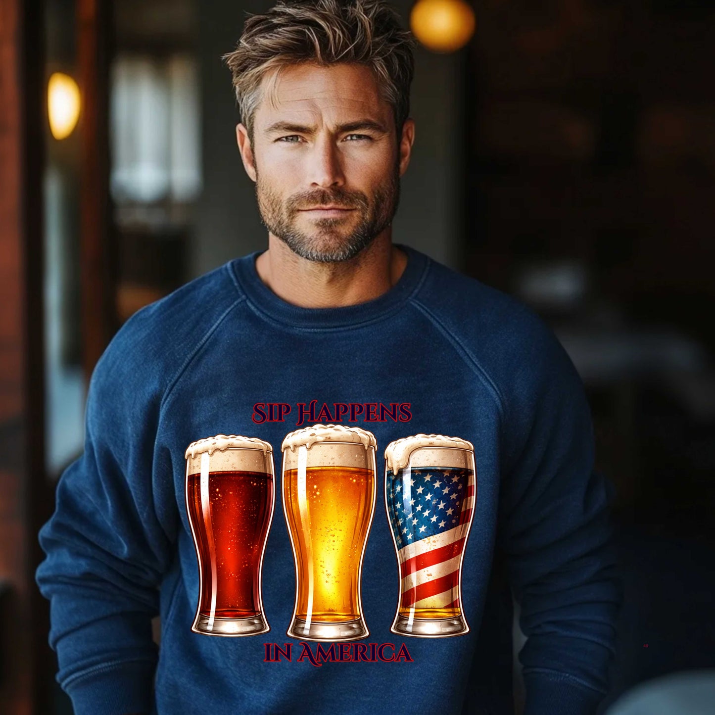 Beer T-Shirt — "Sip Happens in America" Patriotic Craft Beer Tee