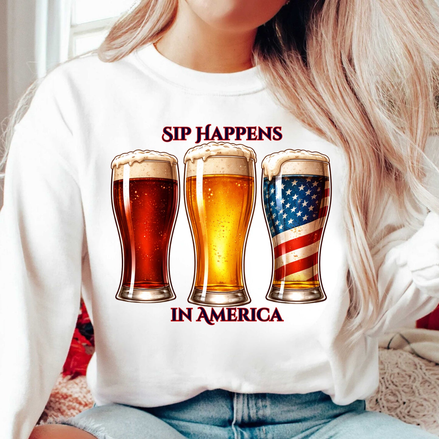 Beer T-Shirt — "Sip Happens in America" Patriotic Craft Beer Tee