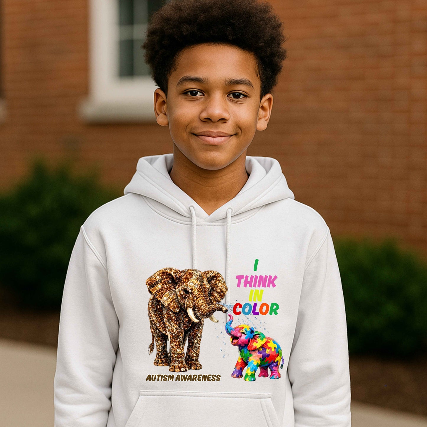 AUTISM AWARENESS ELEPHANTS I THIN IN COLOR Youth Pullover Hoodie