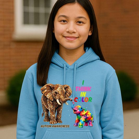AUTISM AWARENESS ELEPHANTS I THIN IN COLOR Youth Pullover Hoodie