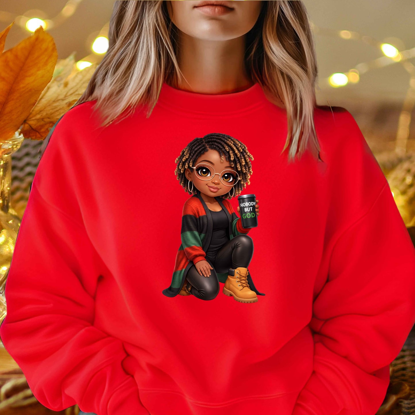 AFRICAN AMERICAN WOMAN  NO BODY BUT GOD   Crewneck Pullover Sweatshirt