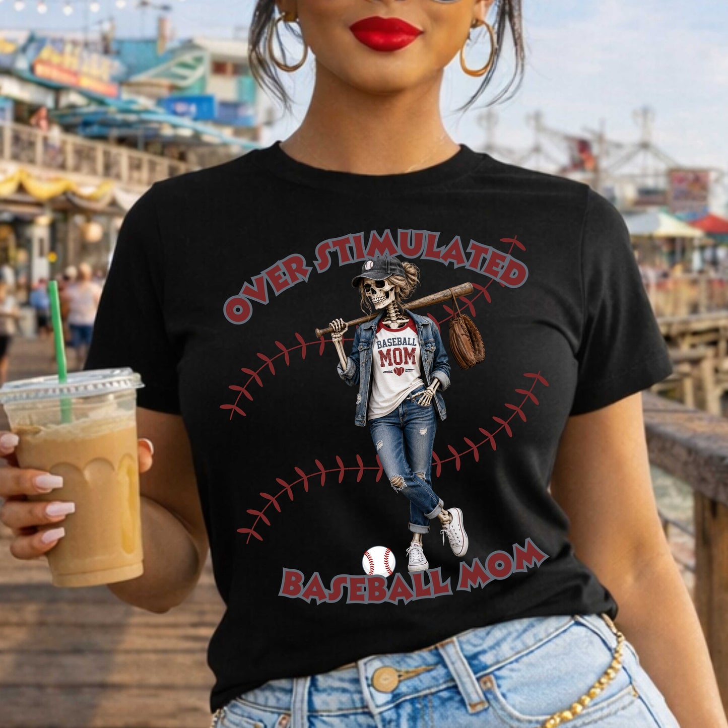 OVERSTIMULATED BASEBALL MOM. T-Shirt