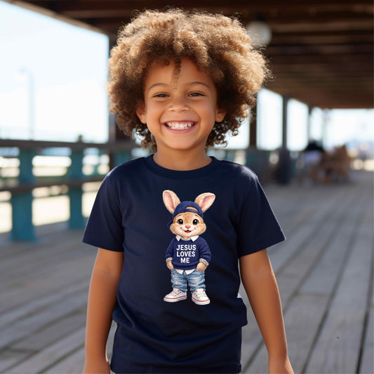 BOY BUNNY JESUS LOVES ME 100% Cotton T-Shirt