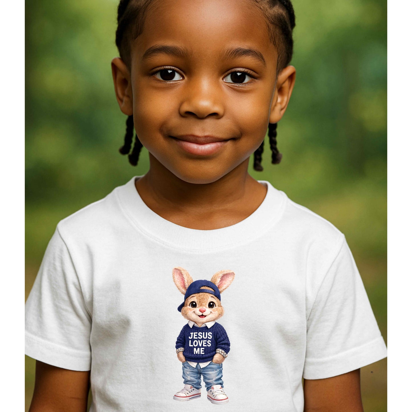 BOY BUNNY JESUS LOVES ME 100% Cotton T-Shirt