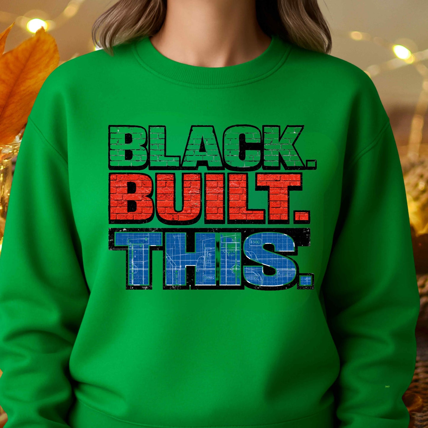 BLACK BUILT THIS.   Crewneck Pullover Sweatshirt