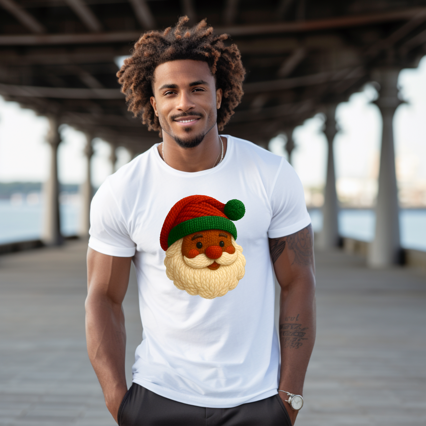 AFRICAN AMERICAN KNITTED SANTA   Pullover Hoodie