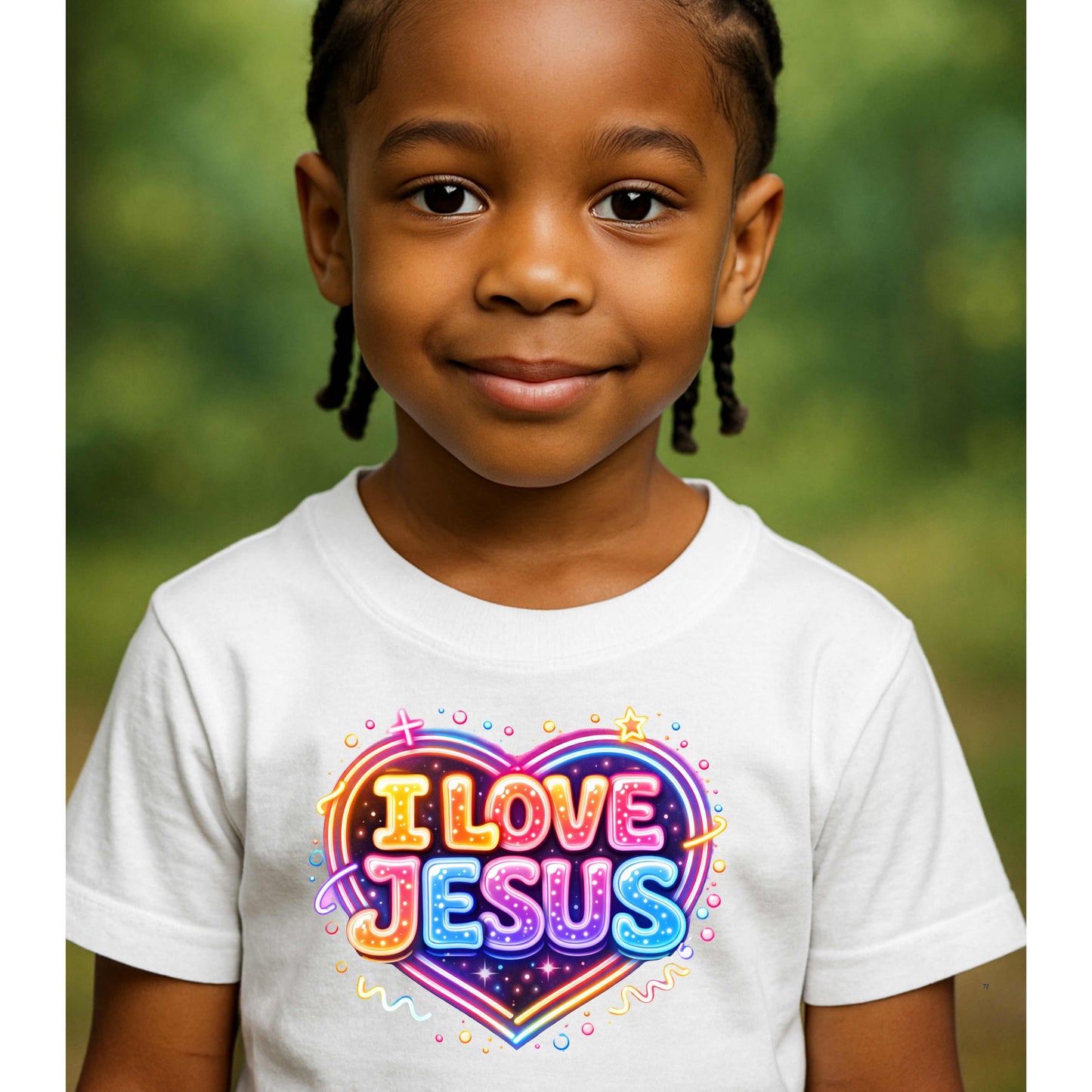 BRIGHT NEON I LOVE JESUS IN A HEART   Youth 5.3 oz 100% Cotton T-Shirt