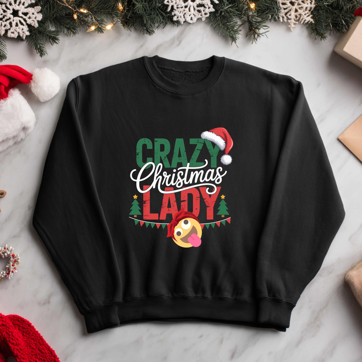 CRAZY CHRISTMAS LADY   Crewneck Pullover Sweatshirt