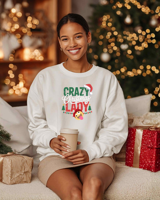 CRAZY CHRISTMAS LADY   Crewneck Pullover Sweatshirt