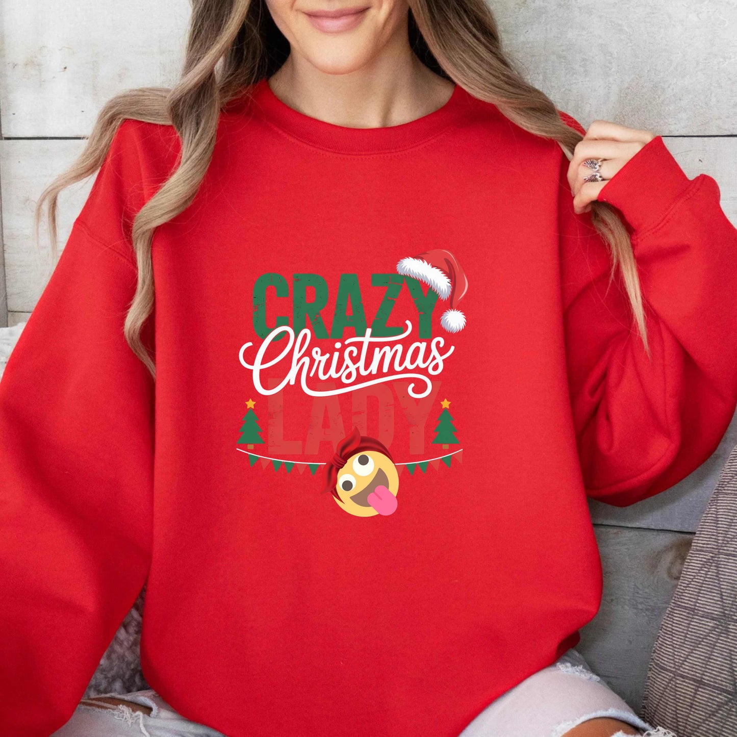 CRAZY CHRISTMAS LADY   Crewneck Pullover Sweatshirt
