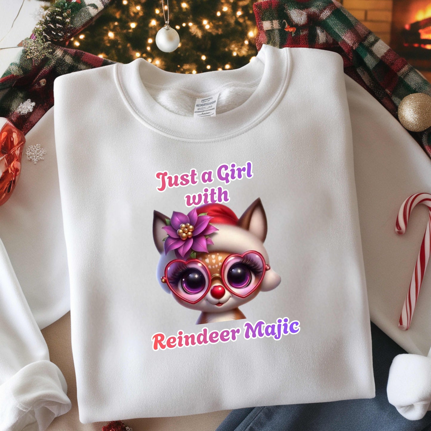JUST A GORL WITH REINDEER MAJIC   Pullover Hoodie