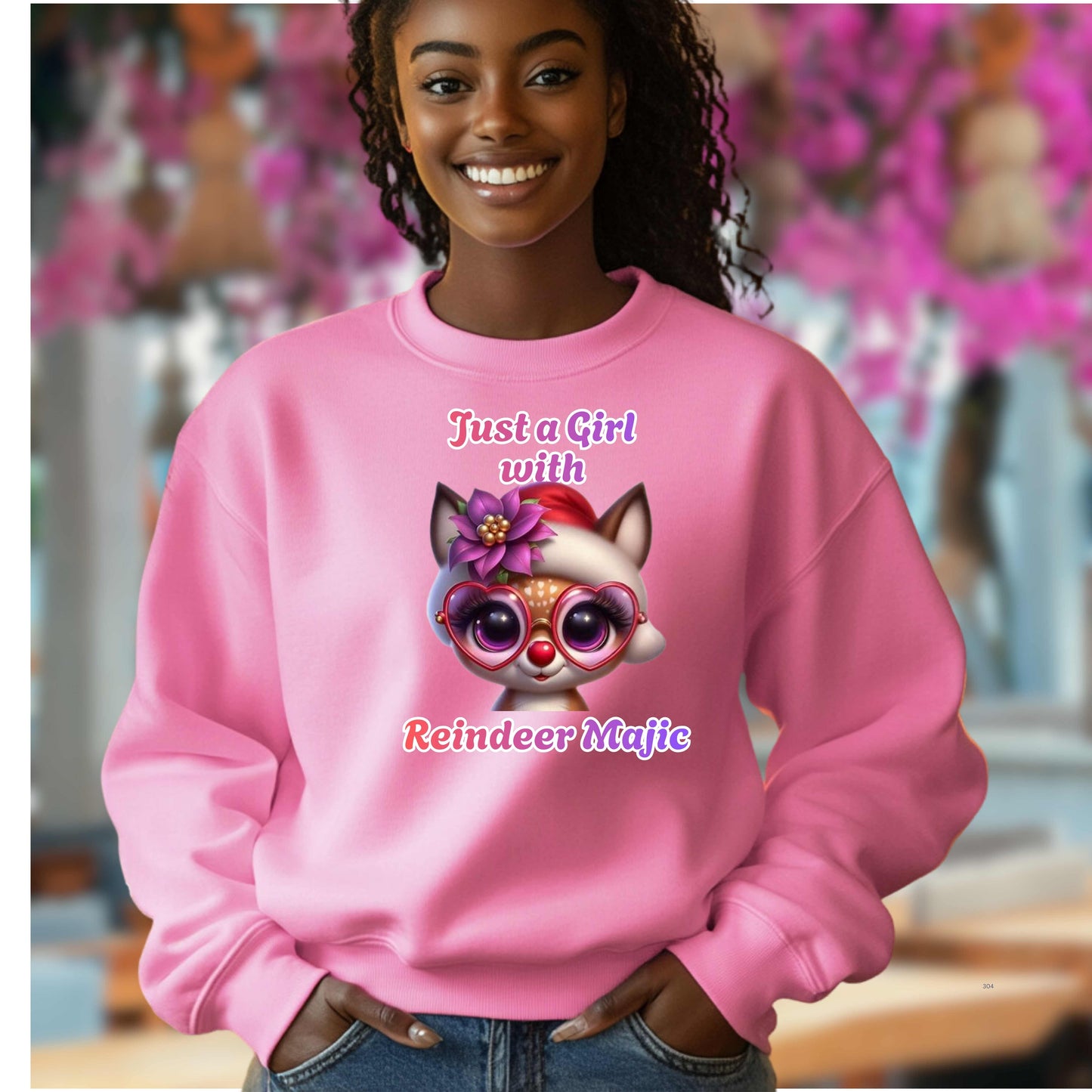 JUST A GORL WITH REINDEER MAJIC   Pullover Hoodie