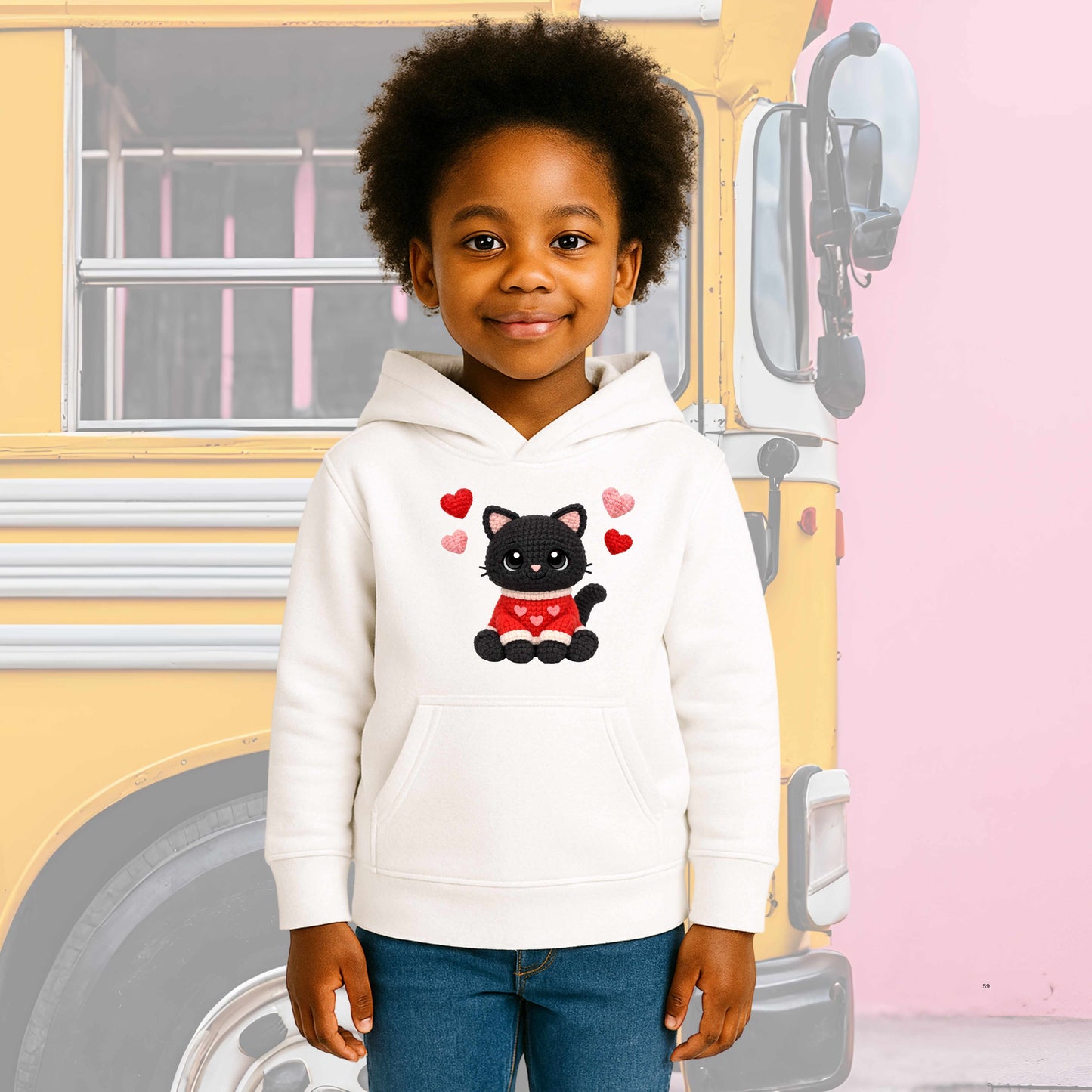 FAUX CROCHET VALETNTINES DAY CAT   Youth Pullover Hoodie