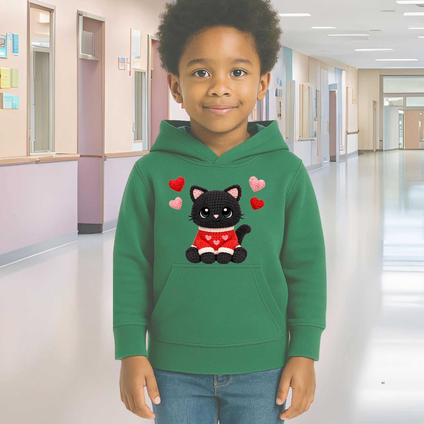 FAUX CROCHET VALETNTINES DAY CAT   Youth Pullover Hoodie