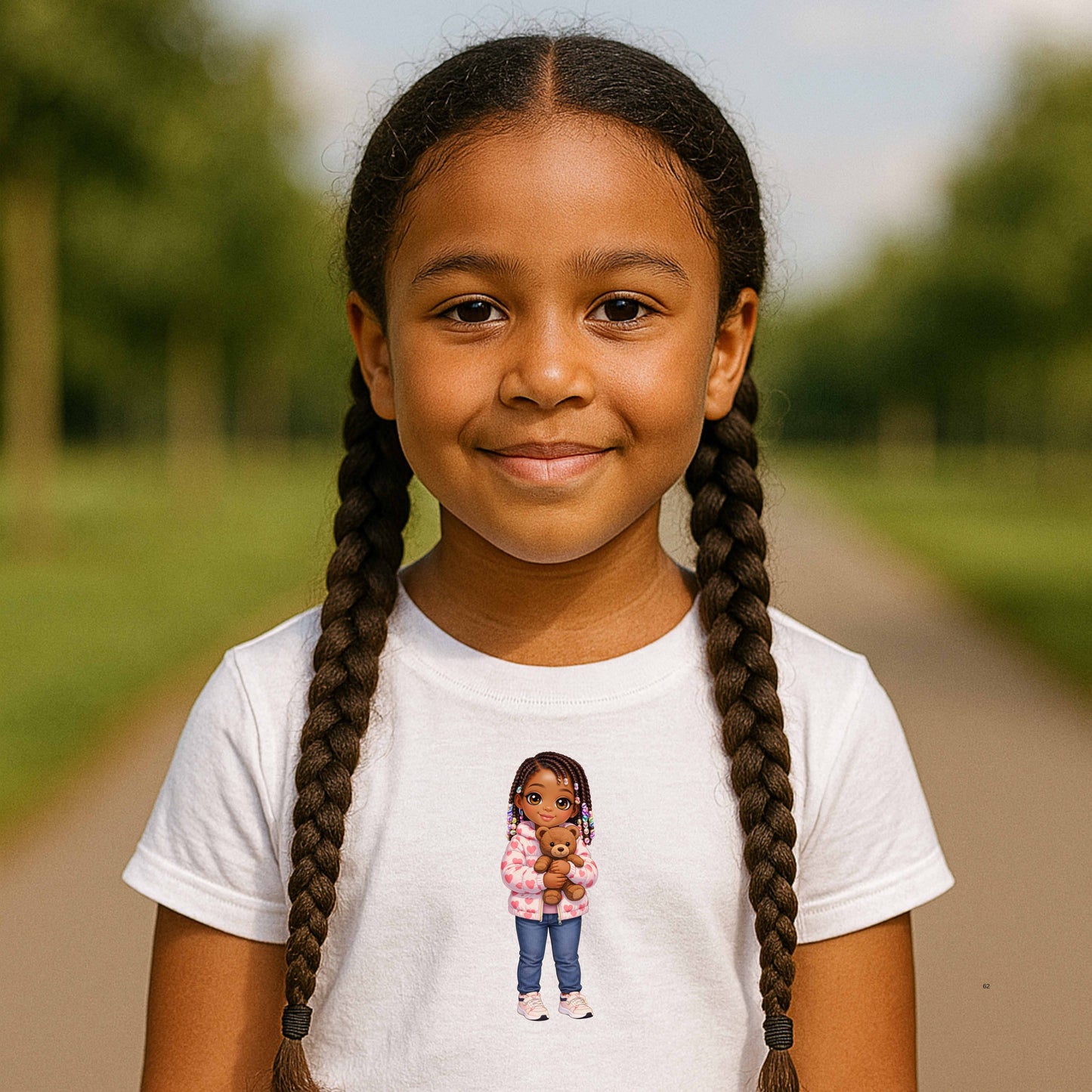 CUTE LITTLE GIRL WITH TEDDYBEAR   100% Cotton T-Shirt