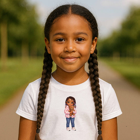 CUTE LITTLE GIRL WITH TEDDYBEAR   100% Cotton T-Shirt