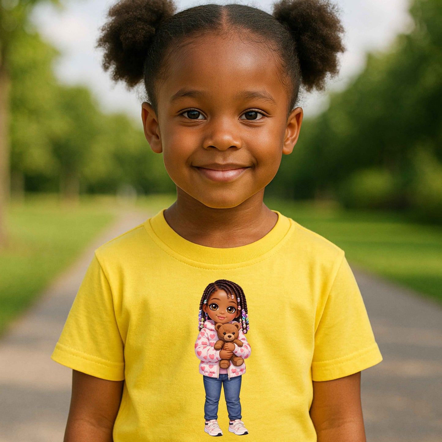 CUTE LITTLE GIRL WITH TEDDYBEAR   100% Cotton T-Shirt