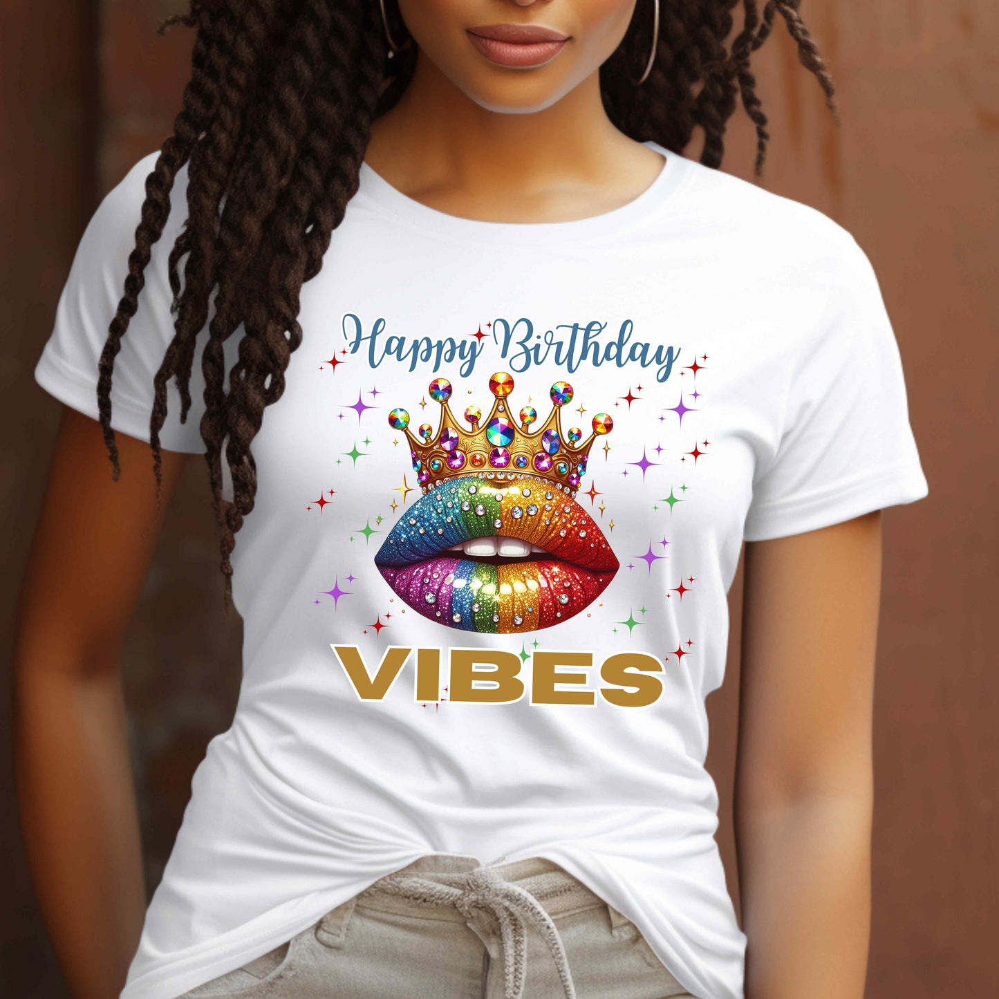 HAPPPY BIRTHDAY VIBES LIPS AND CROWN. T-Shirt
