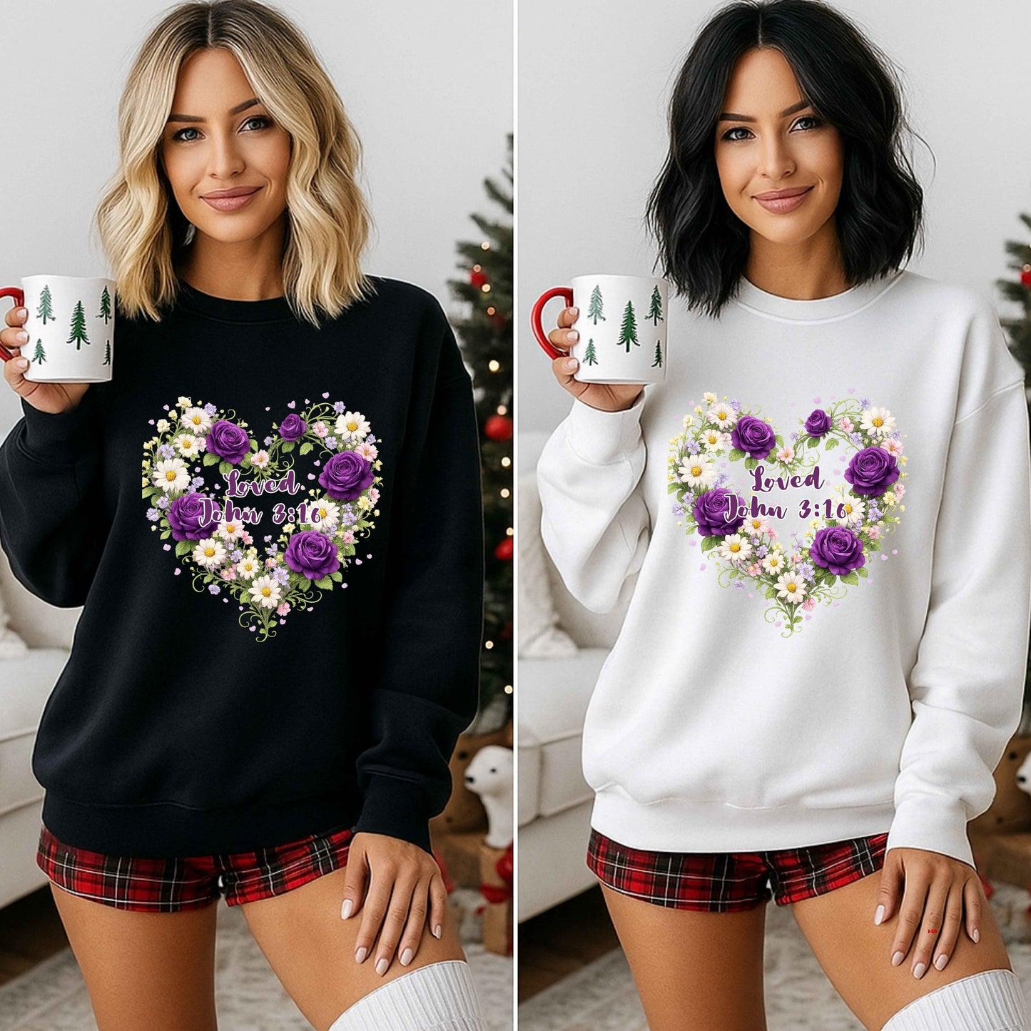 FLOWER HEART SHAPE WITH LOVE JOHN3;16 Crewneck Pullover Sweatshirt