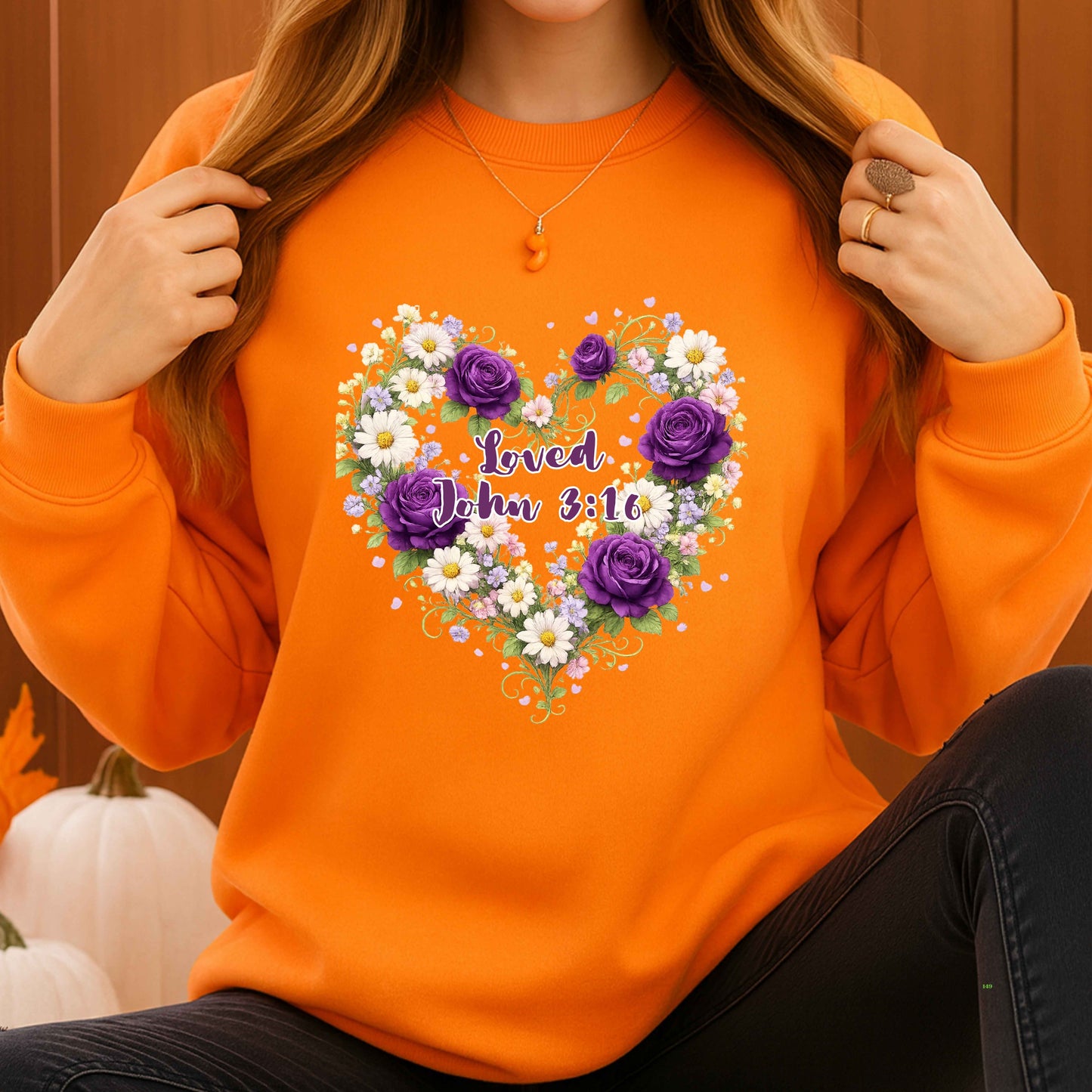FLOWER HEART SHAPE WITH LOVE JOHN3;16 Crewneck Pullover Sweatshirt