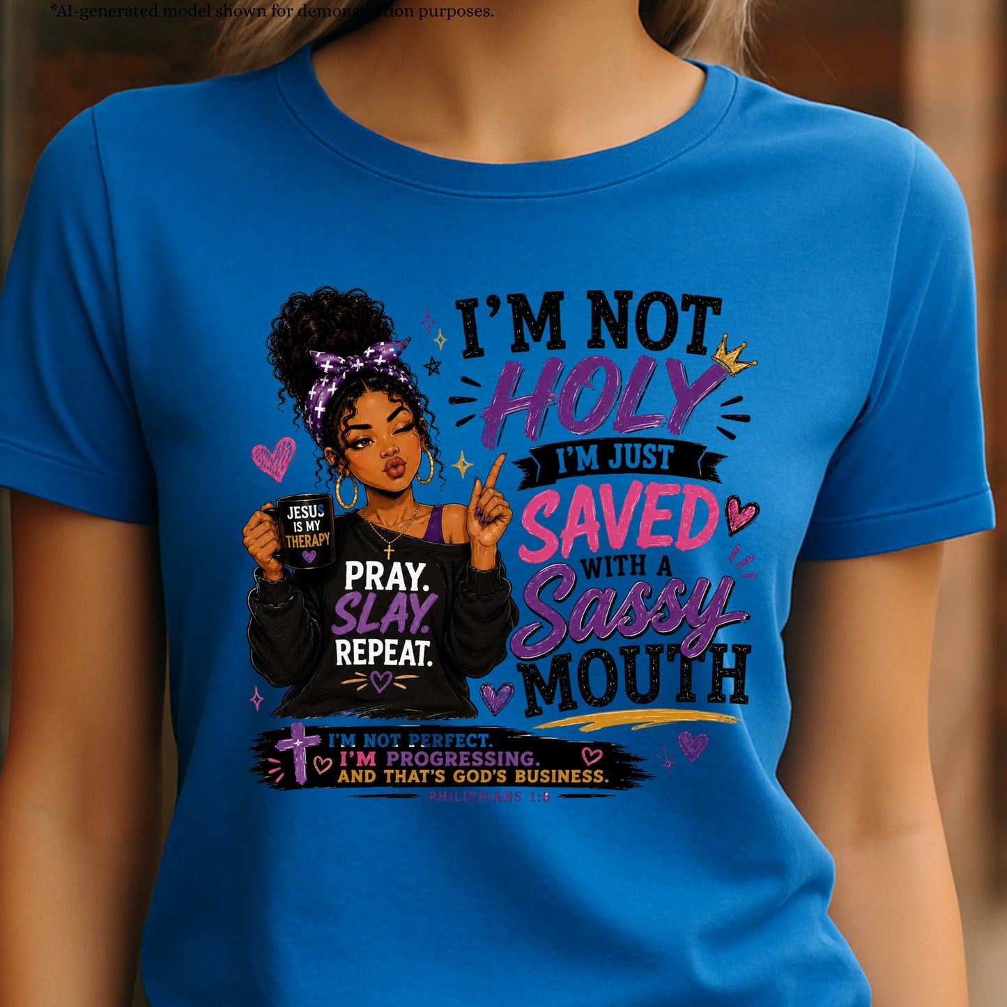I'M NOT HOLY  I'M JUST SAVED WITH A SASSY MOUTH. T-Shirt