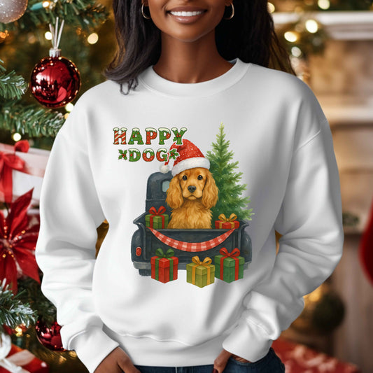 Happy Christmas dog on a vintage truck.   Pullover Hoodie