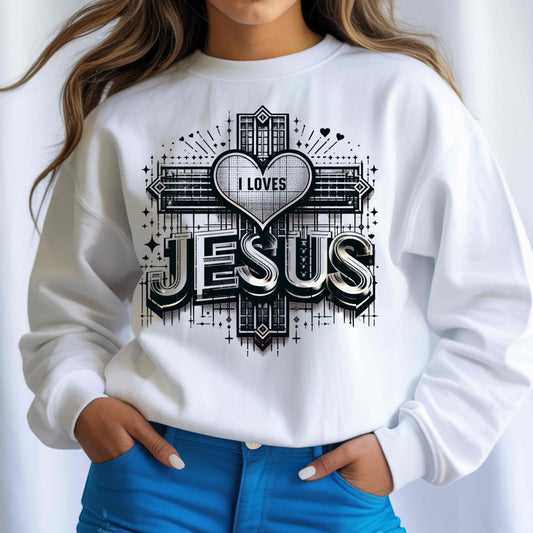 I OVE JESUS WITH HEART IN A CROSS  Crewneck Pullover Sweatshirt