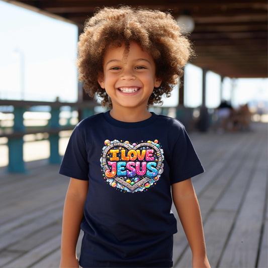 COLORFULL I LOVE JESUS   YOUTH  Cotton T-Shirt