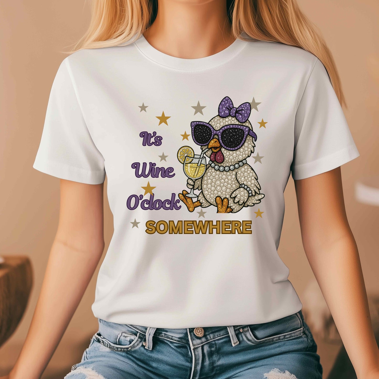 crystal duck with wine.   Wine o'clock somewhere. T-Shirt