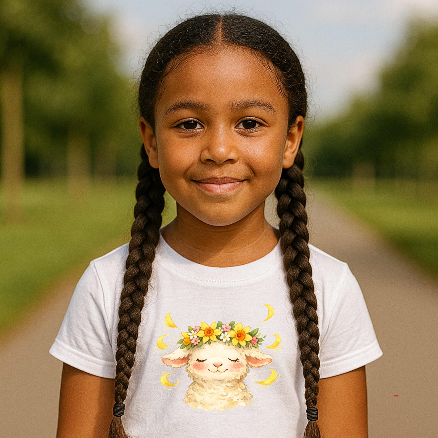 LAMB WITH FLOWER CROWN.   Cotton T-Shirt