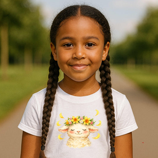 LAMB WITH FLOWER CROWN.   Cotton T-Shirt