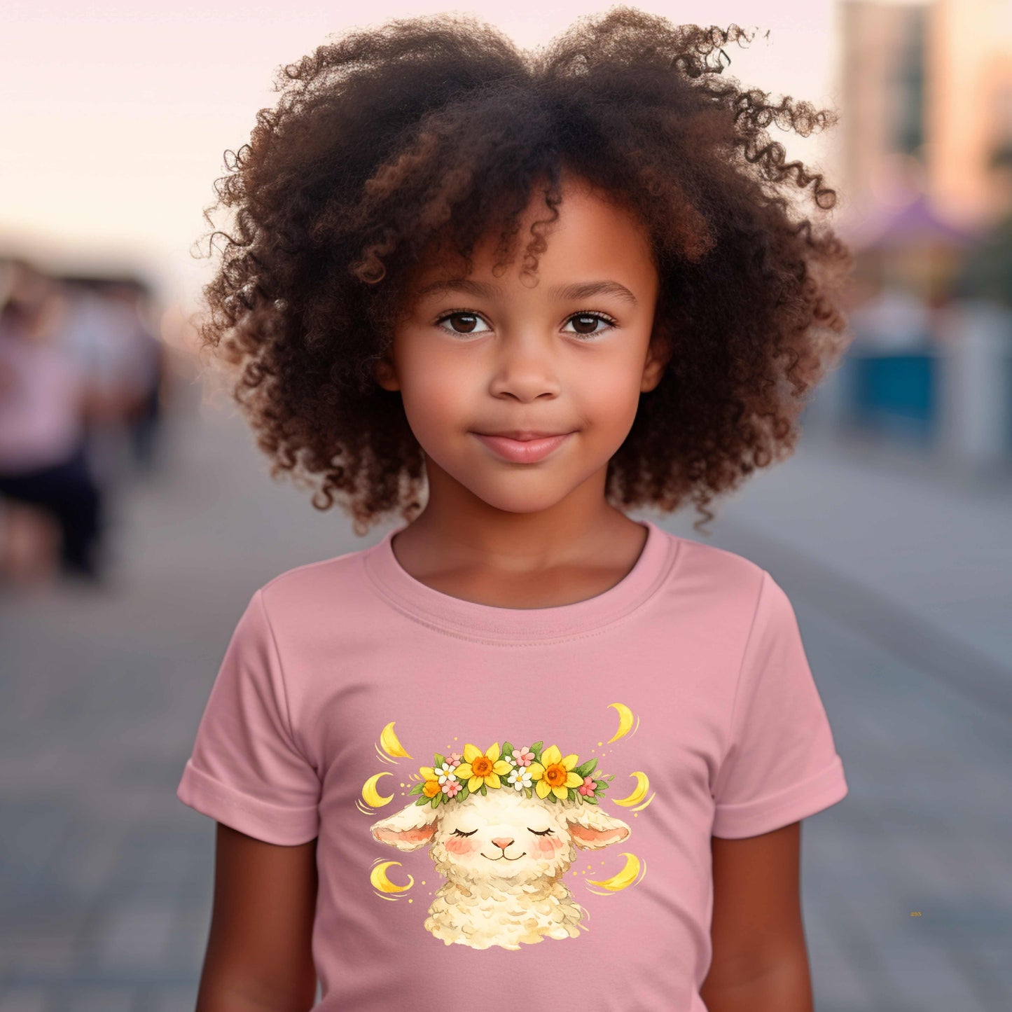 LAMB WITH FLOWER CROWN.   Cotton T-Shirt