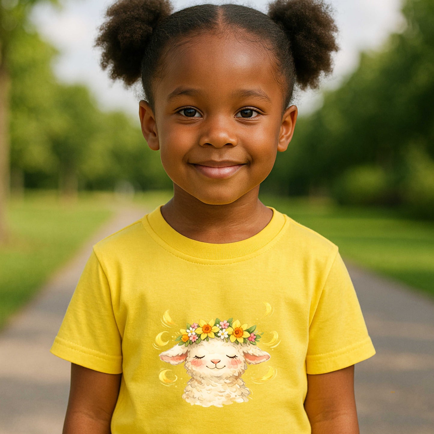 LAMB WITH FLOWER CROWN.   Cotton T-Shirt