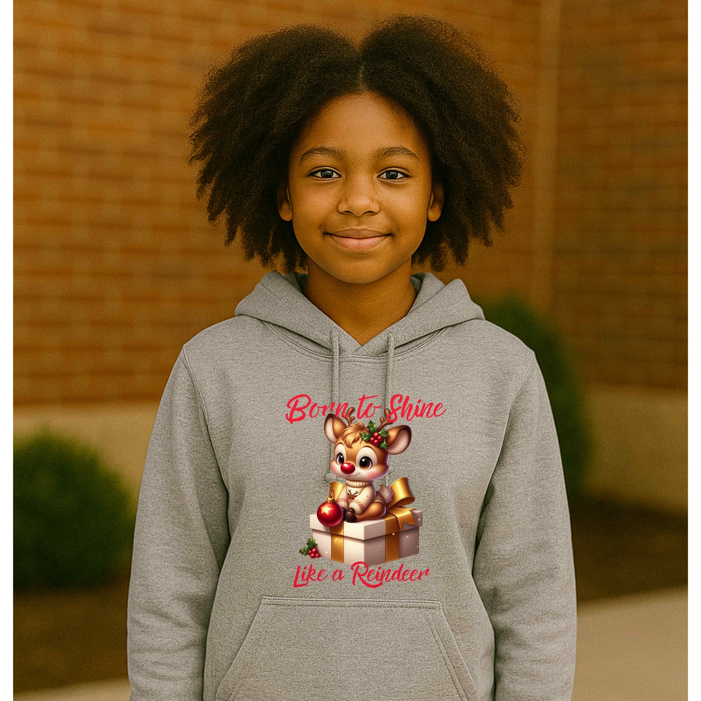 BORN TO SHINE LIKE A REINDEER   Youth Pullover Hoodie