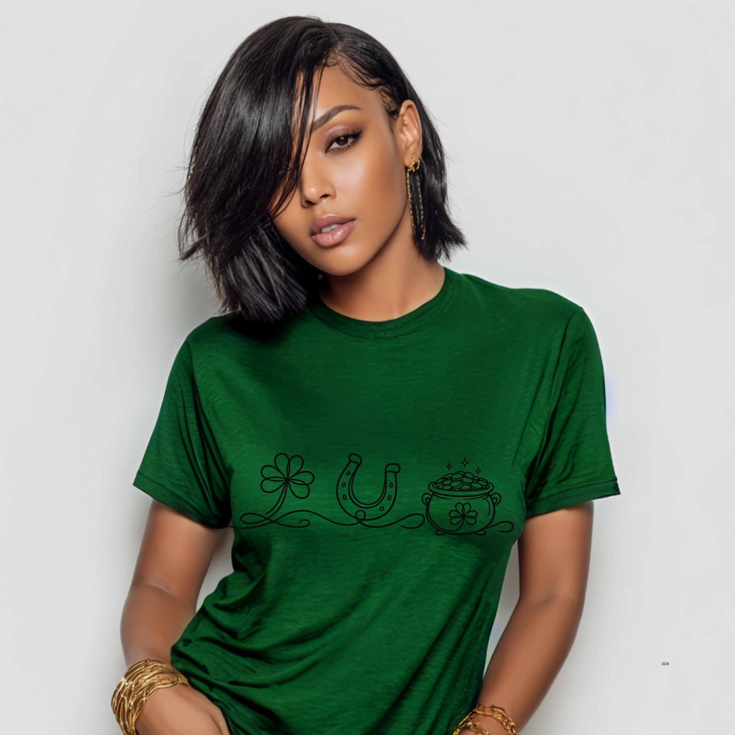 LUCY 4 LEAF CLOVER, HORSESHOE AND A POT OF GOLD,   . T-Shirt