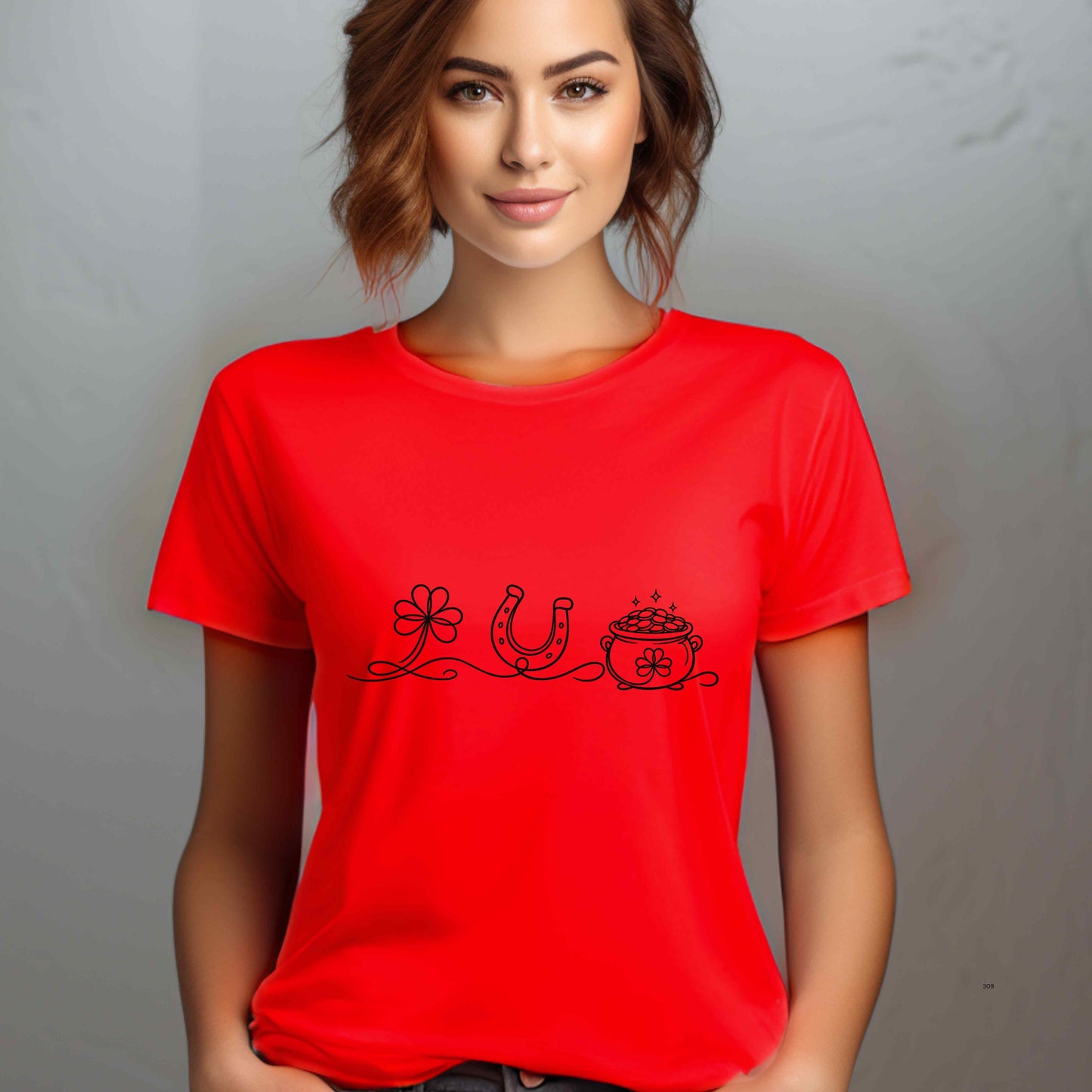 LUCY 4 LEAF CLOVER, HORSESHOE AND A POT OF GOLD,   . T-Shirt