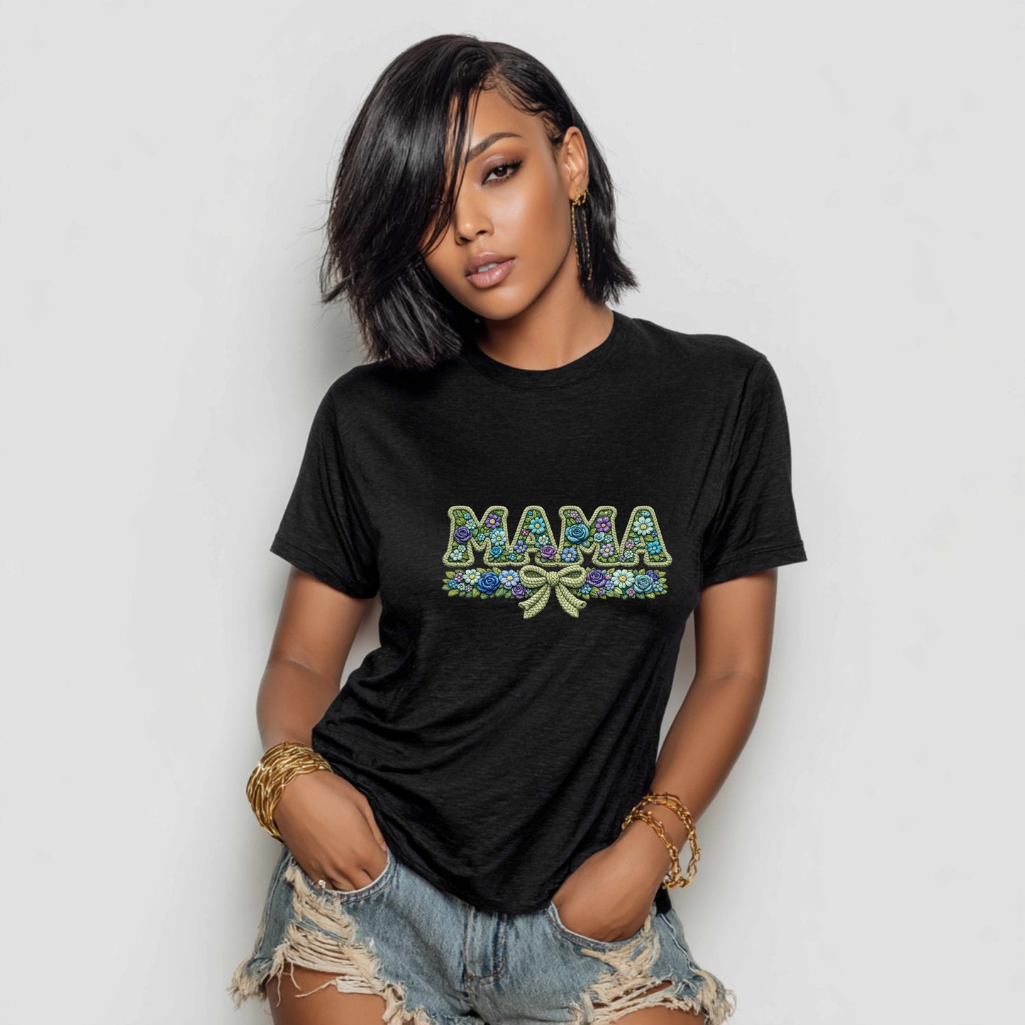 MAMA WITH FLOWER GARLALND . T-Shirt