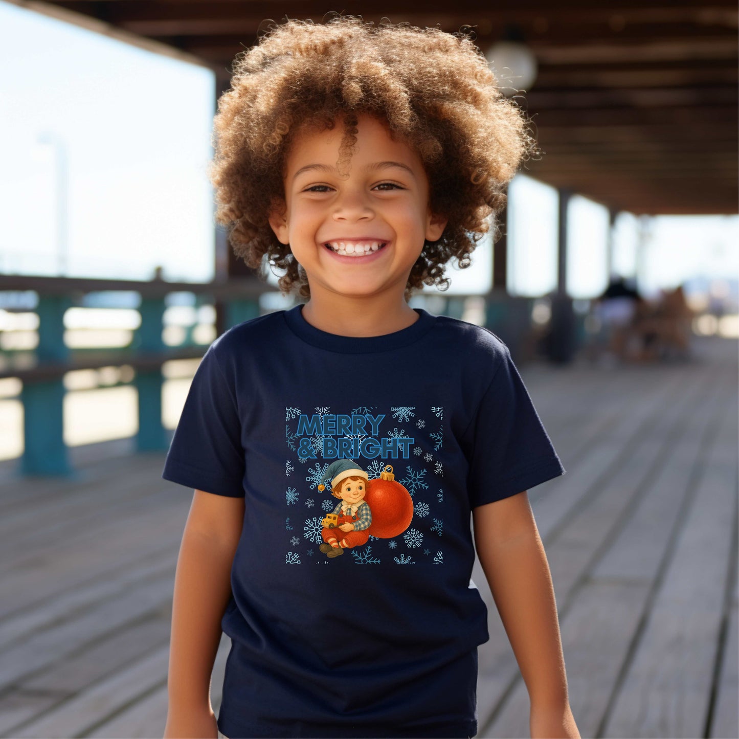 MERRY AND BRIGHT BOY WITH BALL   Youth LS T-Shirt