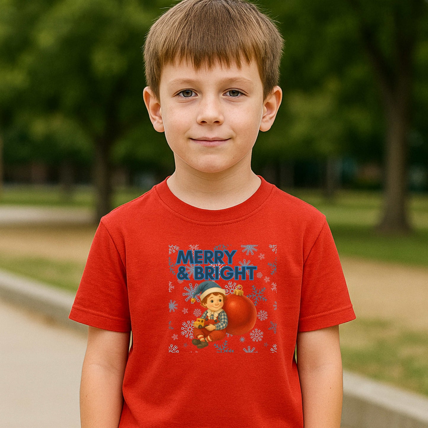 MERRY AND BRIGHT BOY WITH BALL   Youth LS T-Shirt
