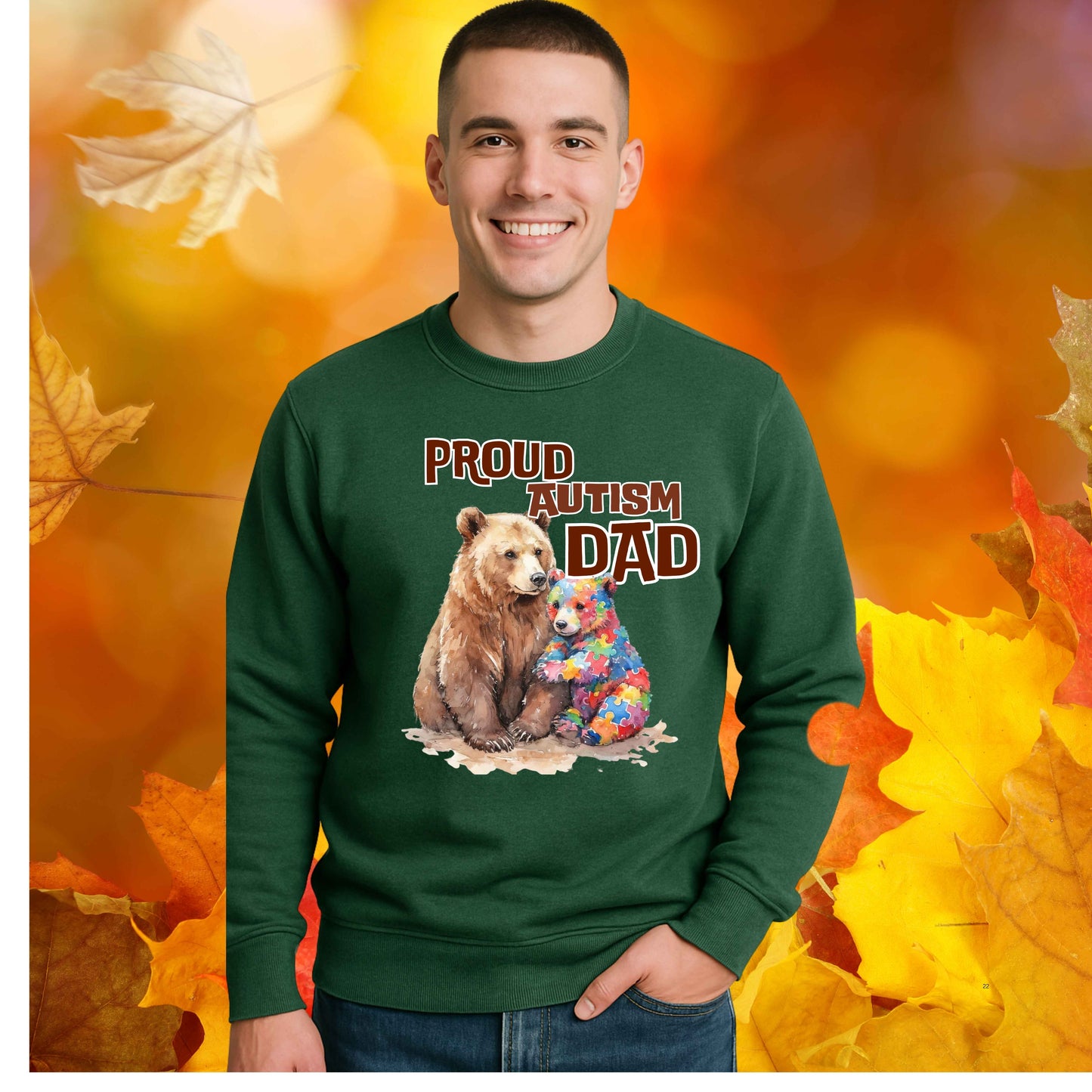 PROUD AUTISM DAD BEARS  Crewneck Pullover Sweatshirt