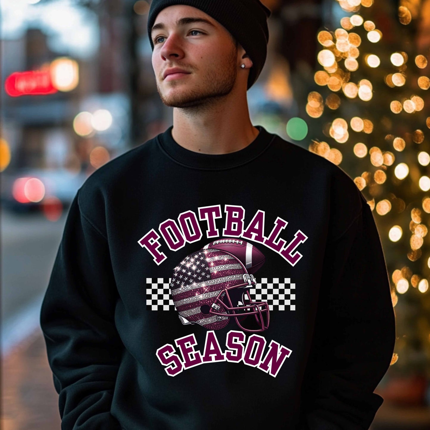 PURPLE, BLACK AND WHITE HELMET, FOOTBALL SEASON, Pullover Hoodie