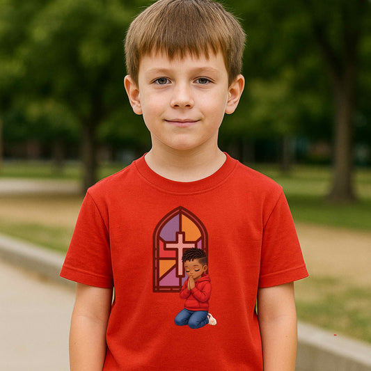 PRAYING AFRICAN AMERICAN BOY   Cotton T-Shirt