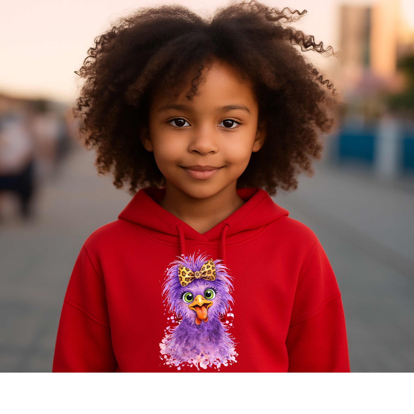 HAPPY CHICKEN WITH LEOPARD BOW  Youth Pullover Hoodie