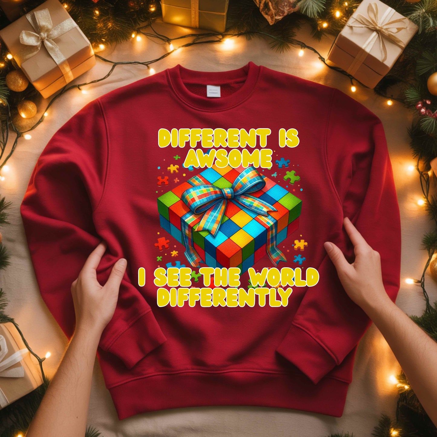 DIFFERENT IS ASWOME, I SEE THE WORLD DIFFERENTLY   Crewneck Pullover Sweatshirt