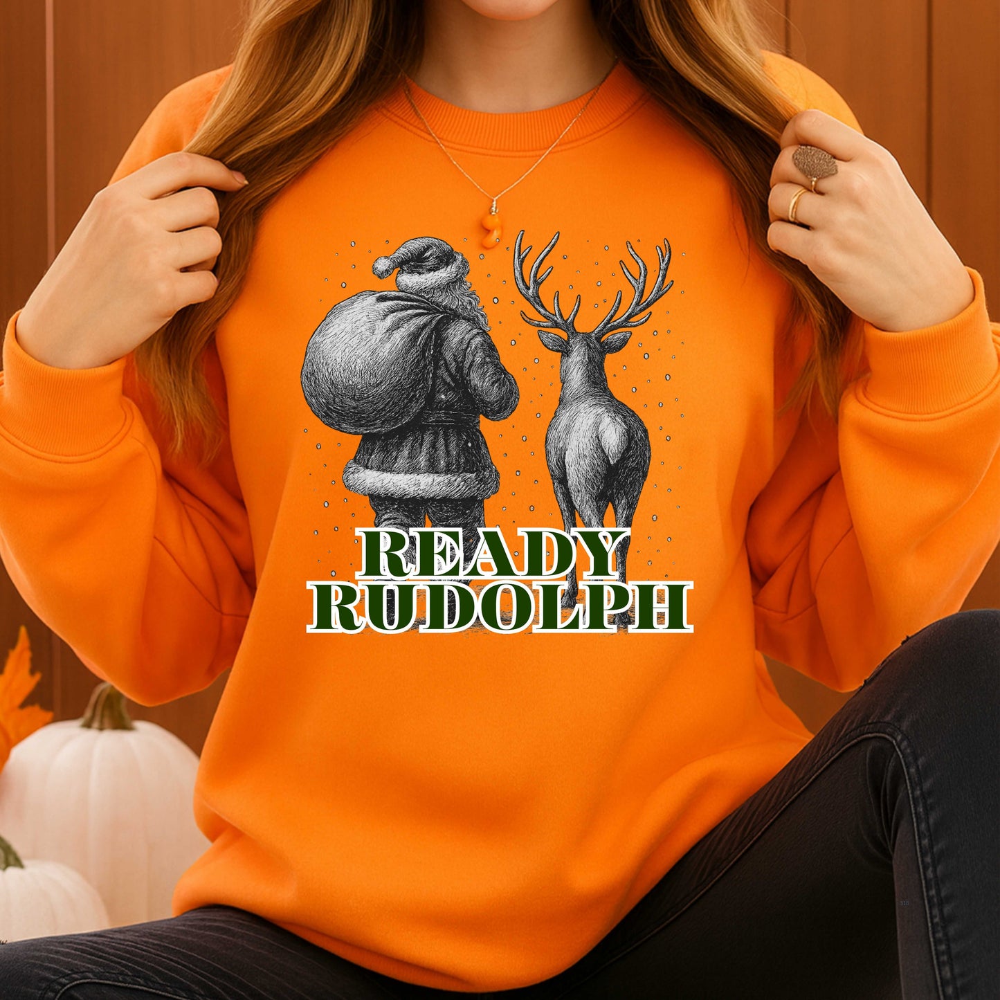READY RUDOLPH SANTA AND RUDOLPH WALKING AWAY   Pullover Hoodie