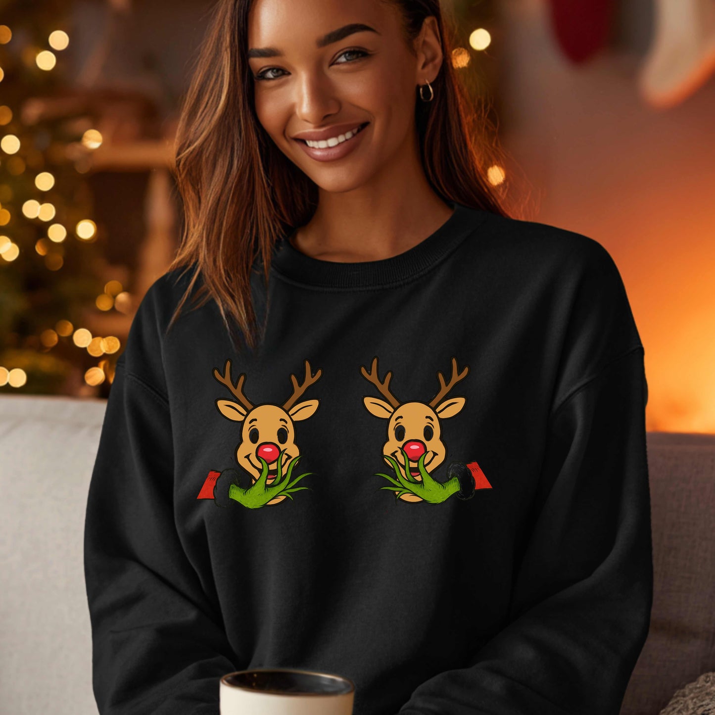 GRINCH PINCHING RUDOLPH NOSE  Crewneck Pullover Sweatshirt