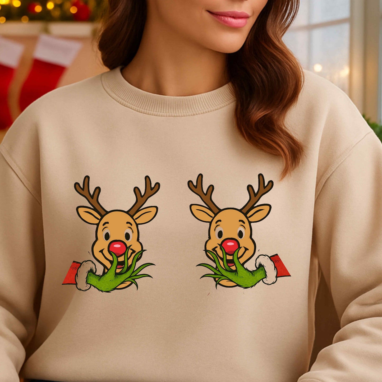 GRINCH PINCHING RUDOLPH NOSE  Crewneck Pullover Sweatshirt