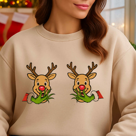 GRINCH PINCHING RUDOLPH NOSE  Crewneck Pullover Sweatshirt