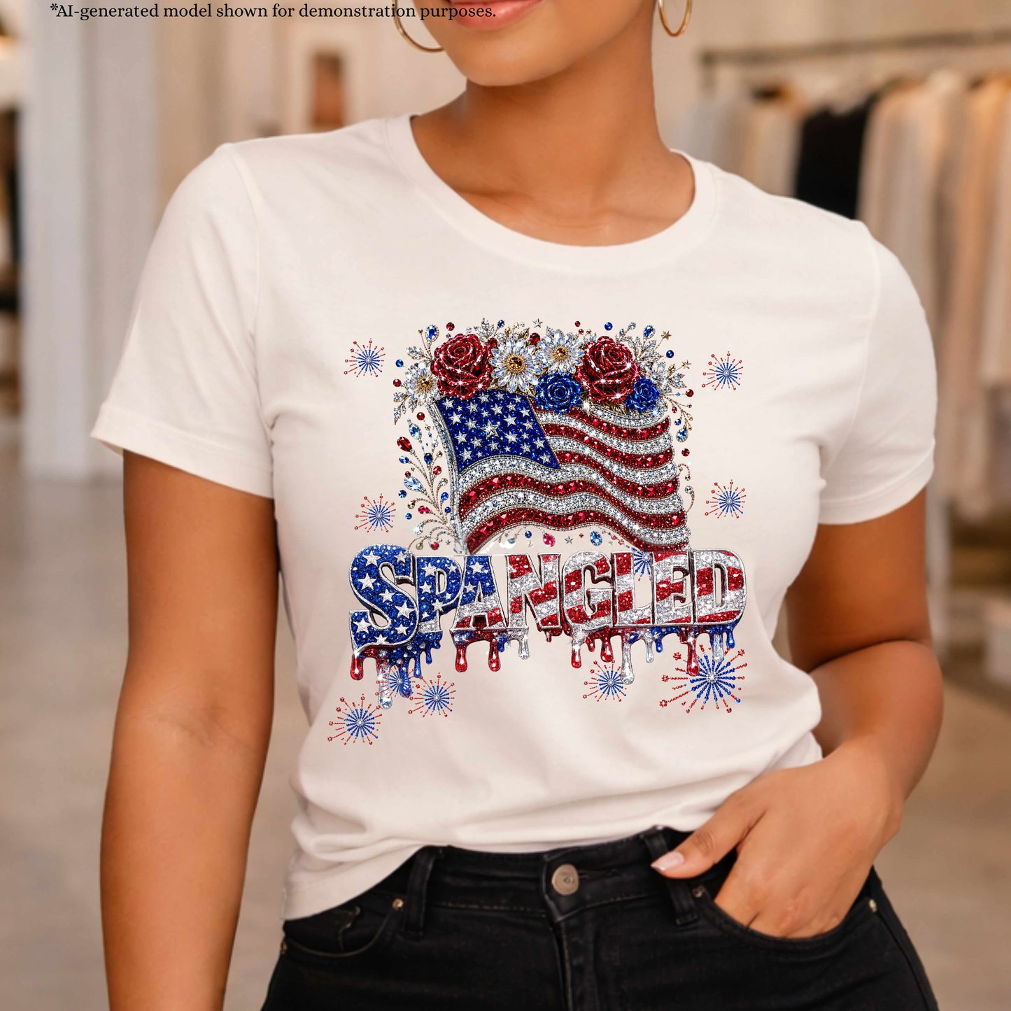 SPANGLED AMERICAN FLAG. T-Shirt