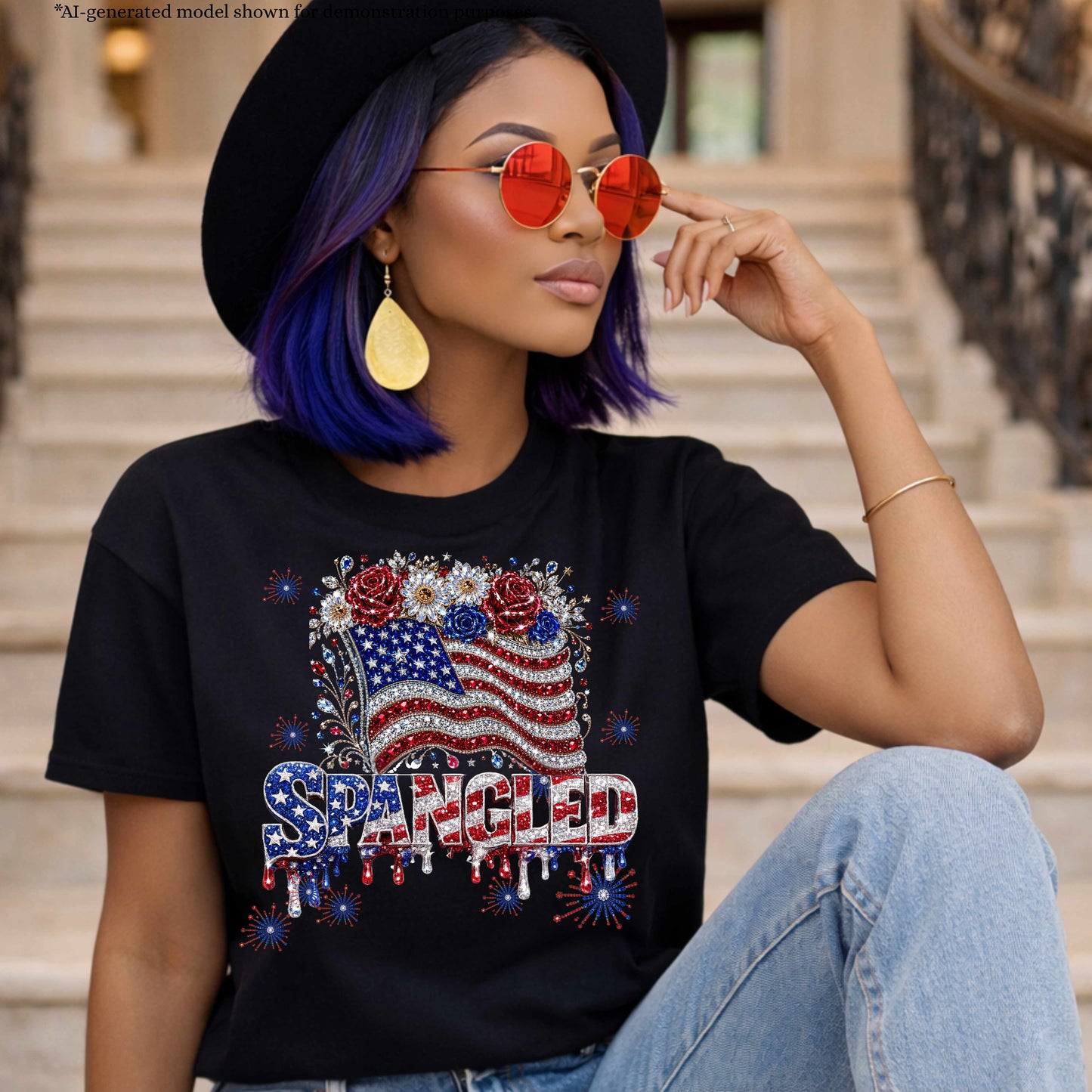 SPANGLED AMERICAN FLAG. T-Shirt